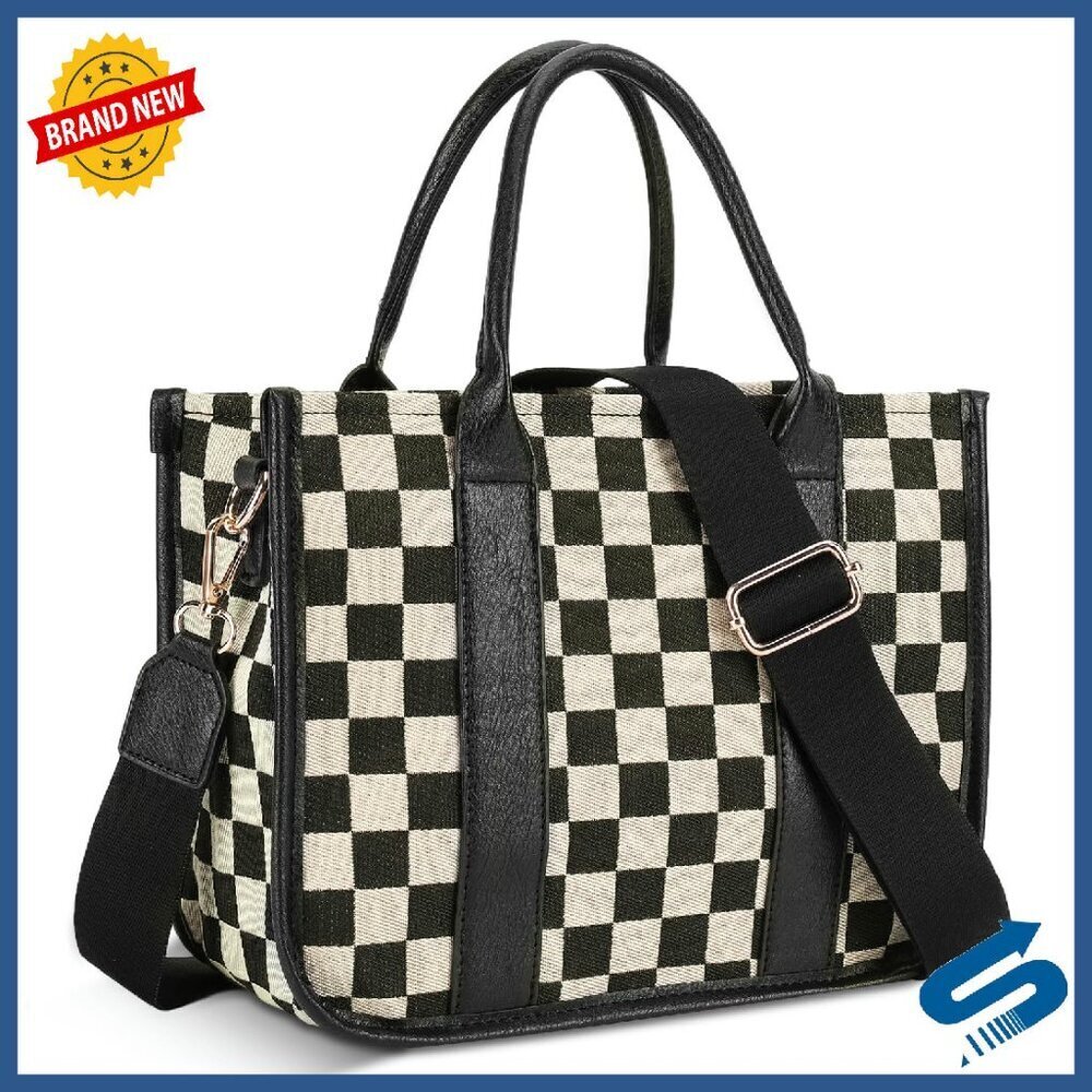 Canvas Crossbody Tote Bag with Adjustable Strap, Multiple Compartments